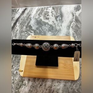 Lucky Brand Silver Tone Bracelet with Amber Stones and Western Motifs